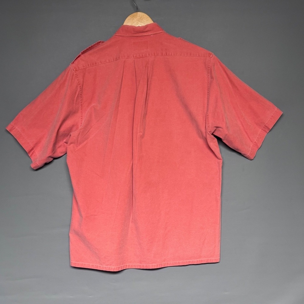 Vintage Banana Republic Safari Shirt Mens Large Red Salmon Pink Cotton Epaulets - Picture 2 of 6